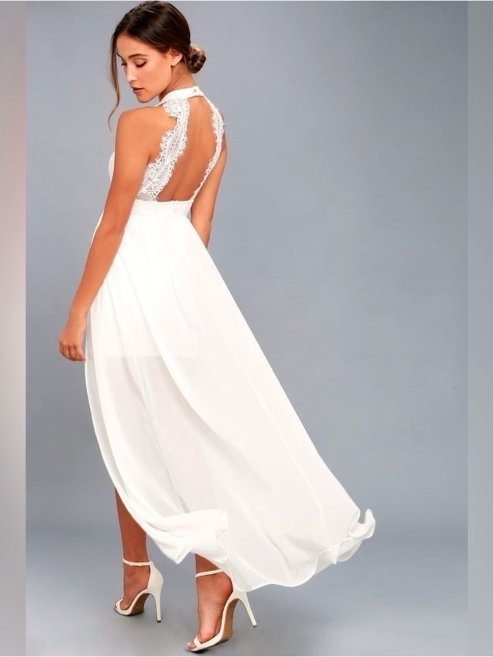 Lulus Women’s My Beloved White Lace Maxi Dress size Medium